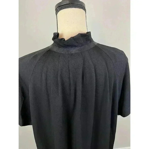 Zero + Maria Cornejo Black Womens 14 Blouse High Neck Ruffle Short Sleeve Button - Picture 8 of 13